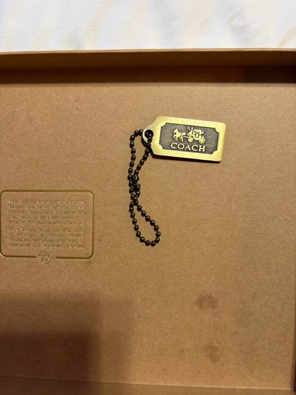 Coach Brass Tag Keychain in Antique Gold and Dark Metal - Picture 2 of 3